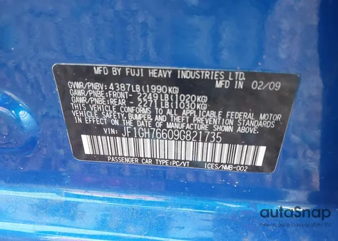 2009 Subaru Impreza Wrx из США, поврежденный, VIN JF1GH76609G821735